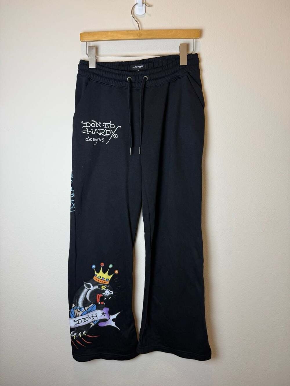 Ed Hardy Ice Flower Sweatpants Size S Black Tattoo Graphic